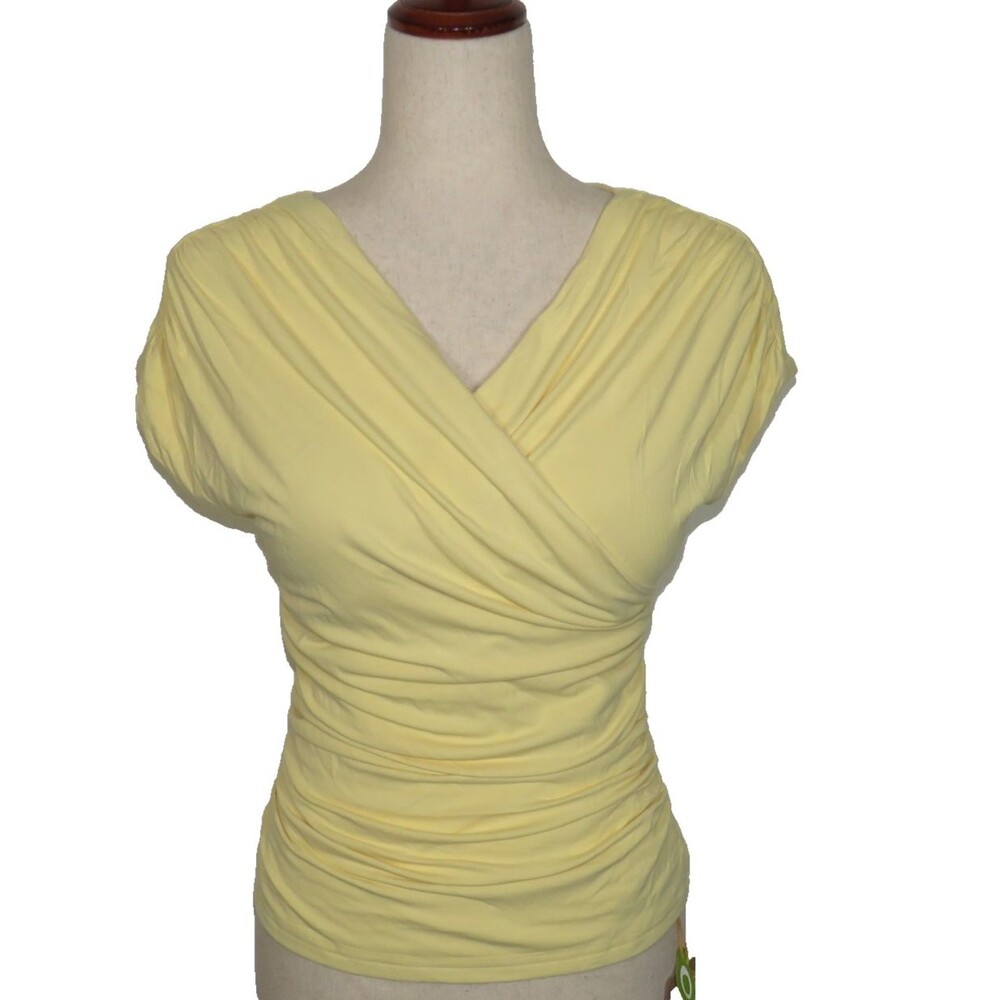 OGL SkinKiss Yellow Soft Stretchy Ruched Wrap Look Built In Bra Top Size Medium